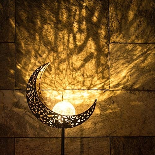 Homeimpro Garden Solar Lights Pathway Outdoor Moon Crackle Glass Globe Stake Metal Lights,Waterproof Warm White LED for Lawn,Patio or Courtyard (Bronze)