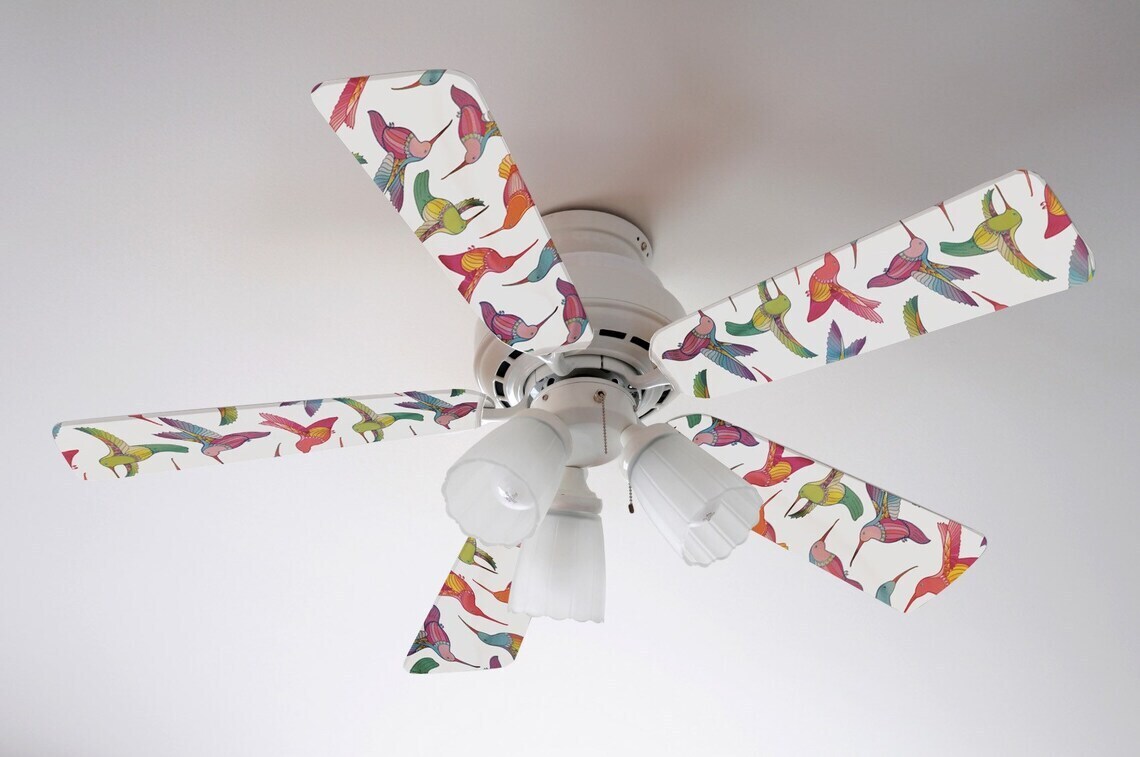Ceiling Fan Blade FABRIC Cover TROPICAL red flowers home decor 5 decorative pcs 