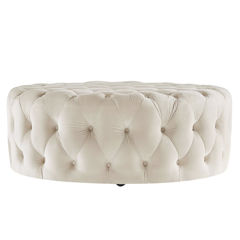 Huskins 41.73'' Wide Velvet Tufted Round Cocktail Ottoman