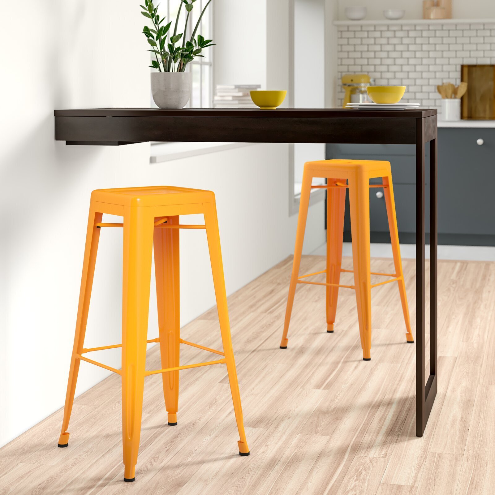 Iconic industrial orange bar stools