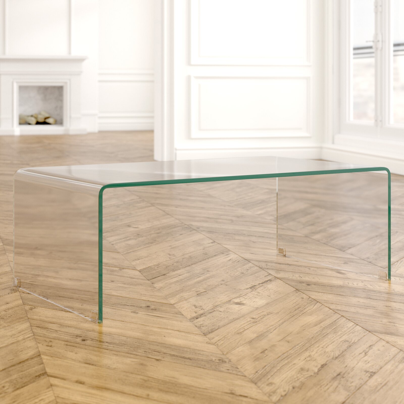 Iconic Sled Glass Top Coffee Table
