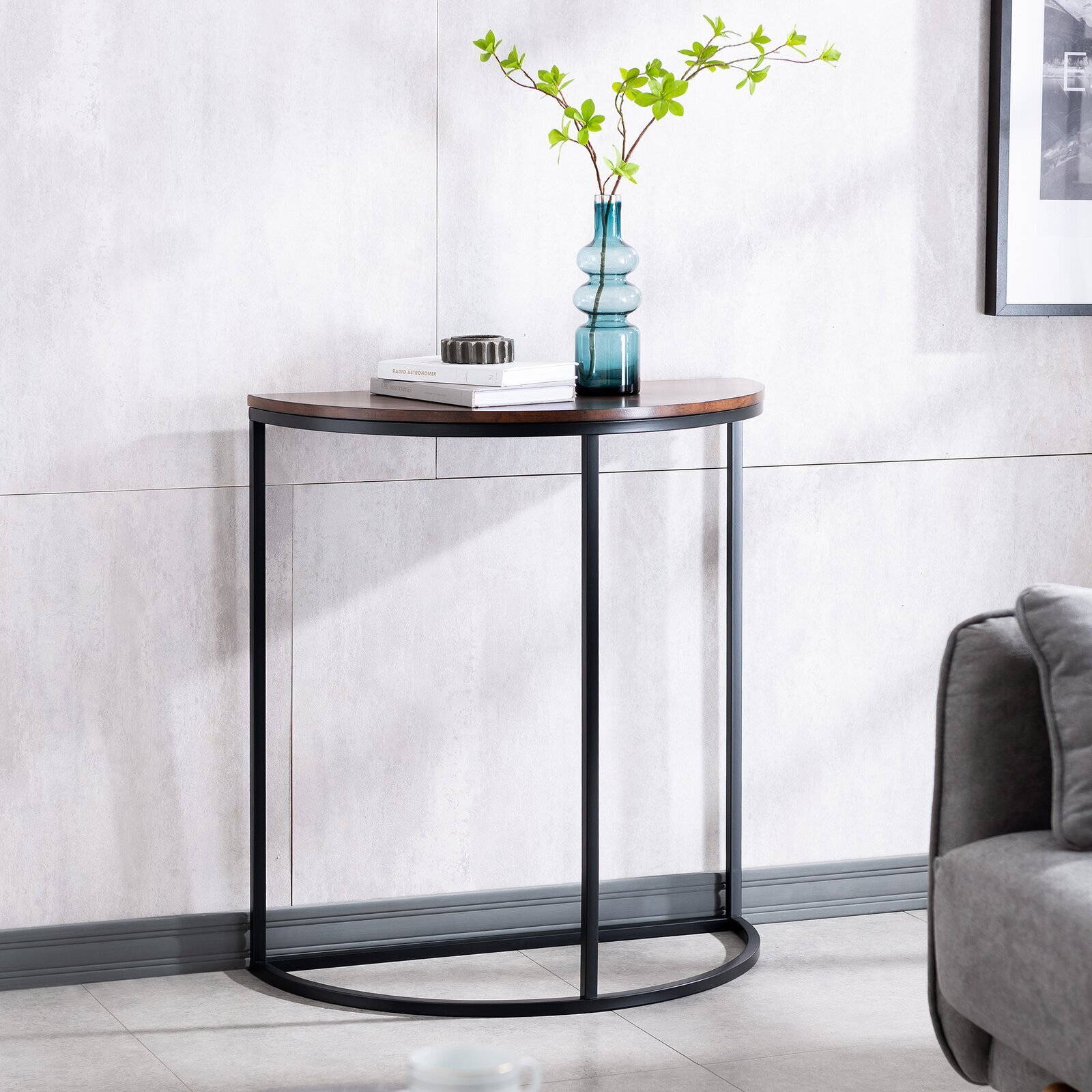 Industrial Half Circle Console Table 