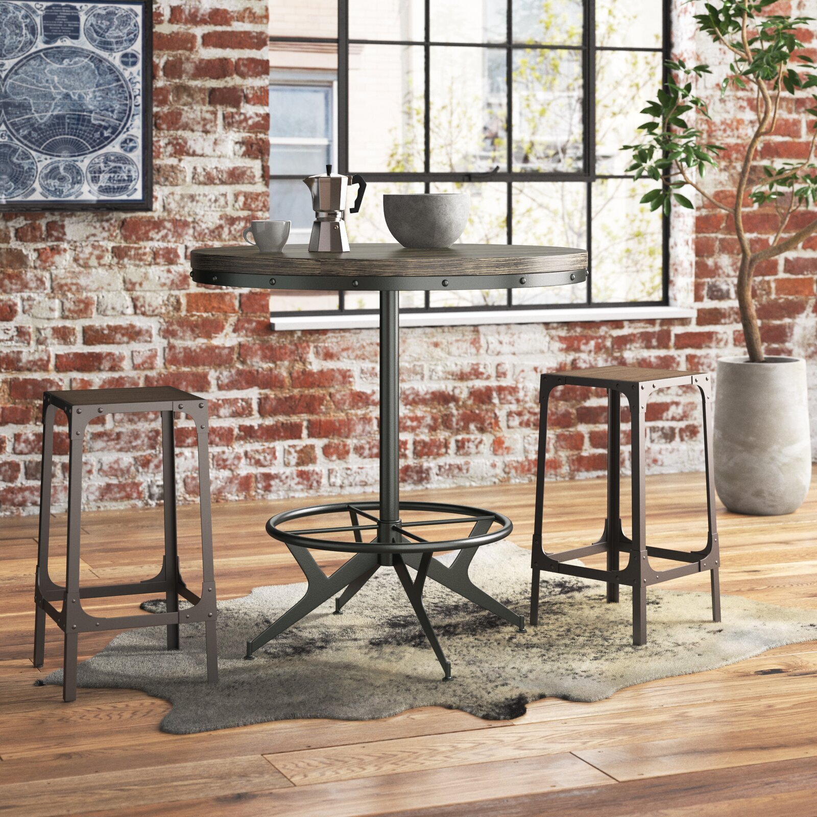 Industrial inspired counter height small table