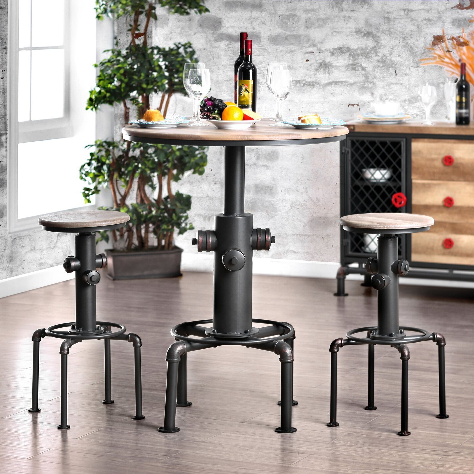 Industrial Round High Top Table and Chairs