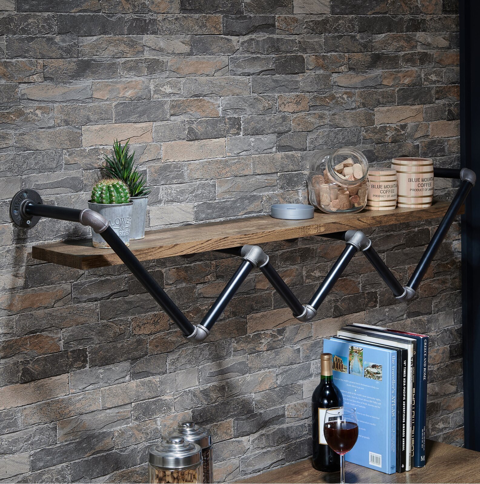 Industrial Style Wood and Metal Wall Shelf