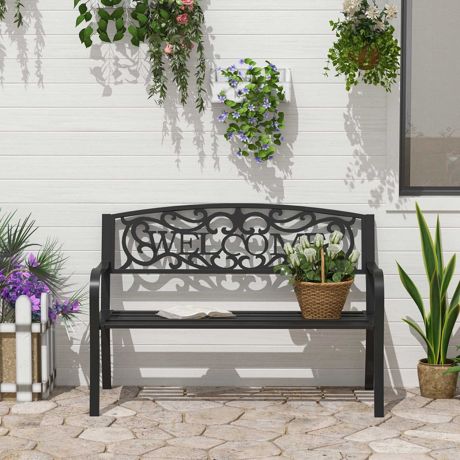 Iron Welcome Scroll Back Bench