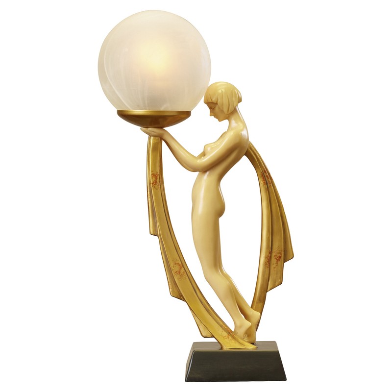 Ivory and Gold Art Deco Lighted Figurine