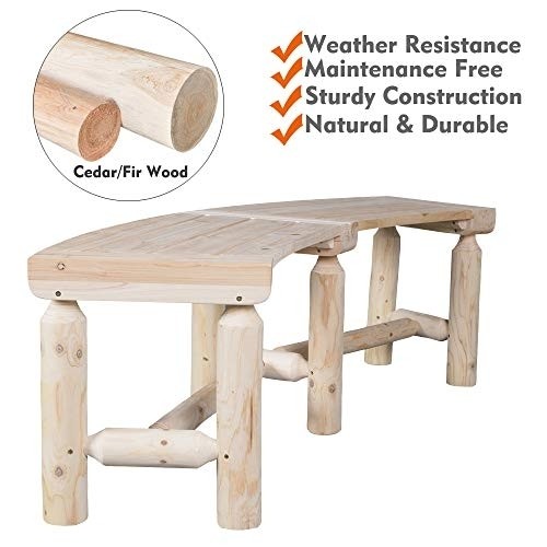 kdgarden Outdoor Wooden Curved Backless Bench Rustic Style 3ft Cedar/Fir Wood Log Fire Pit Bench for Patio Garden Deck and Backyard, 40" x 14", Natural Finish
