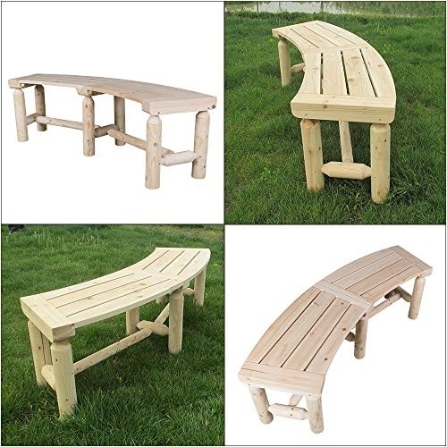 kdgarden Outdoor Wooden Curved Backless Bench Rustic Style 3ft Cedar/Fir Wood Log Fire Pit Bench for Patio Garden Deck and Backyard, 40" x 14", Natural Finish