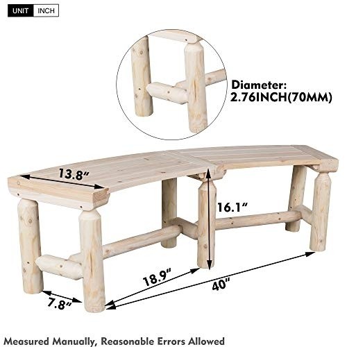 kdgarden Outdoor Wooden Curved Backless Bench Rustic Style 3ft Cedar/Fir Wood Log Fire Pit Bench for Patio Garden Deck and Backyard, 40" x 14", Natural Finish