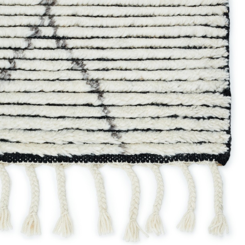 Kemble Geometric Hand-Knotted Wool Area Rug in Cream/Black