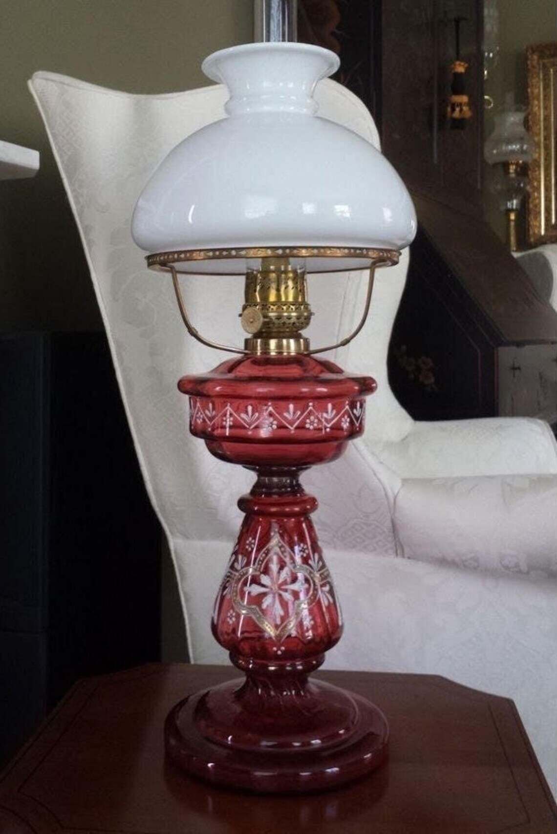 Vintage GWTW White Glass 10” Round Ball Hurricane Oil Lamp Shade 
