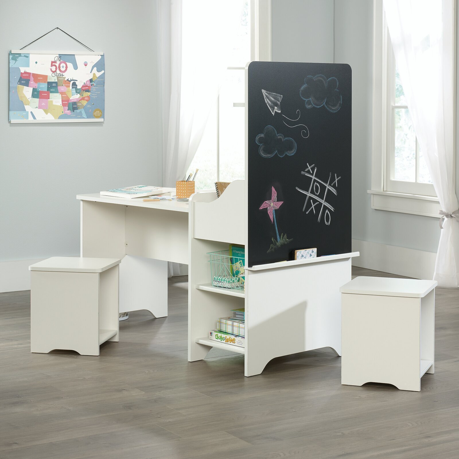 Kids Table and Chair Set with Shelving Unit