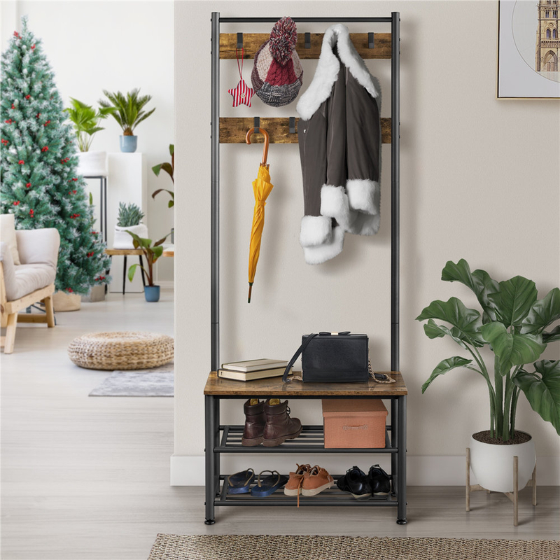 Kinston 28.5'' Wide Steel Hall Tree with Bench and Shoe Storage