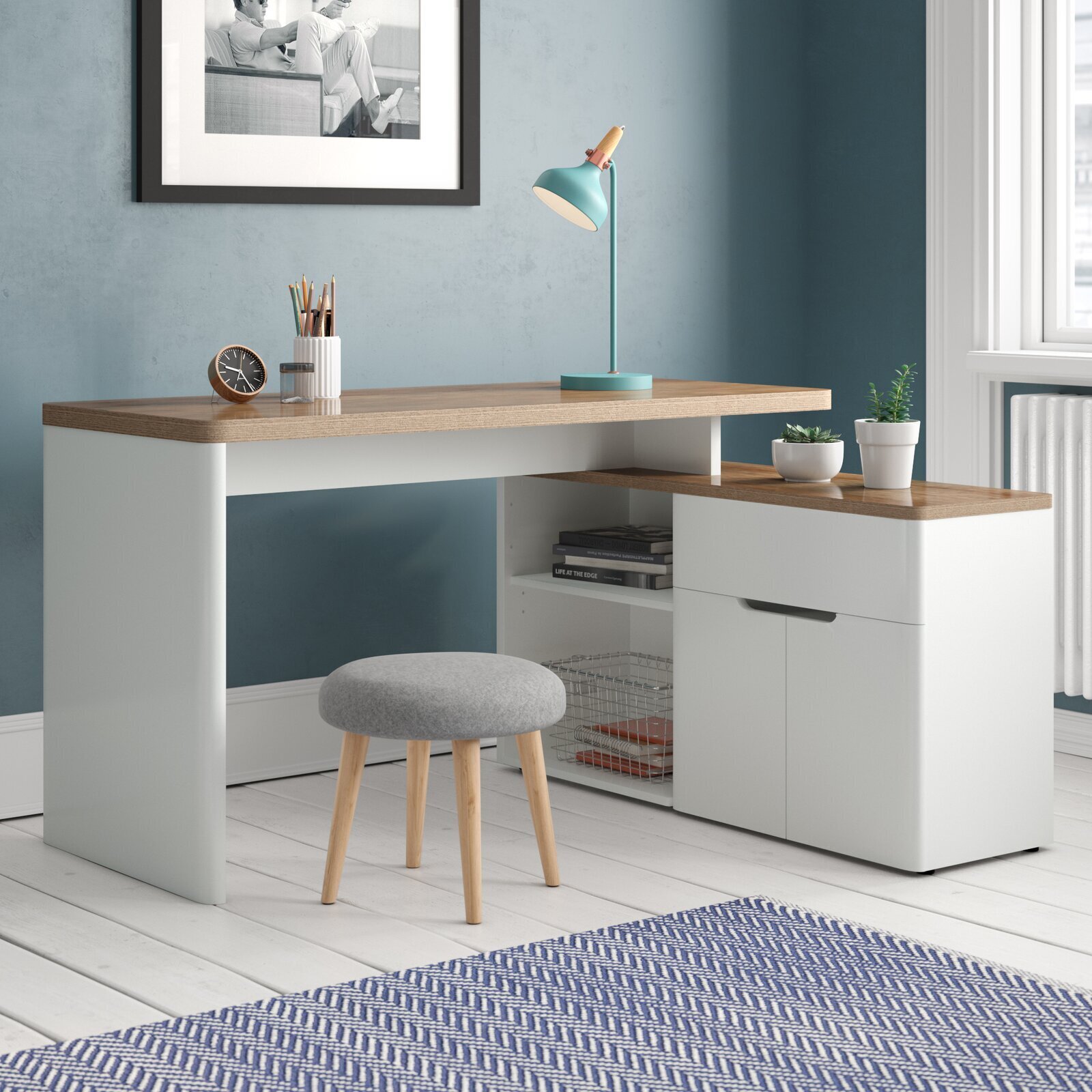 L Shape Office Table with Storage