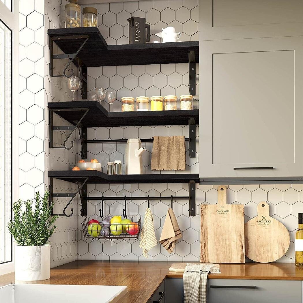 L shaped kitchen corner shelves with hooks