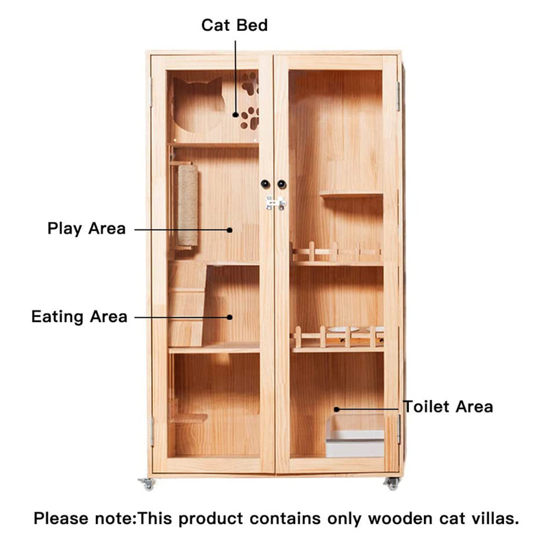 Laifug Large Wooden Cat House For Outdoor And Indoor Cats.Luxury Multi-Feature Cat Condo With Cat Scratching Posts 59In Oversized Cat Villa On Wheels