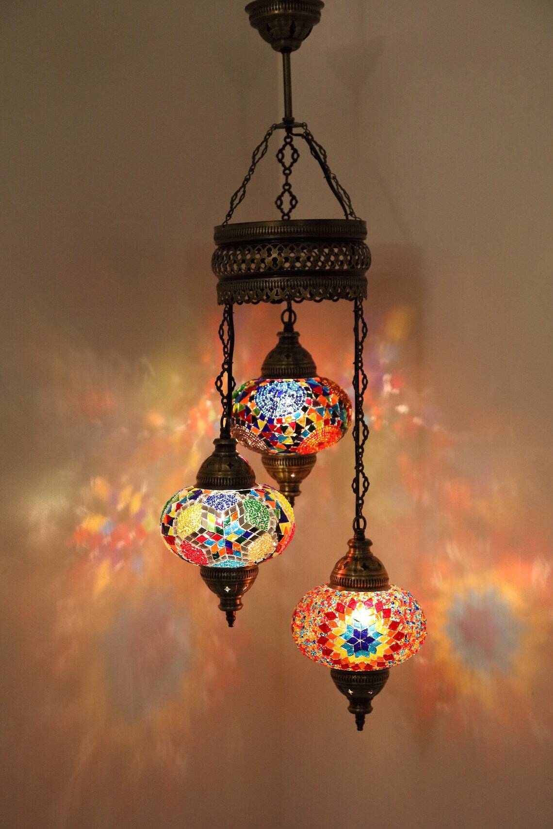 Large 3 Globe Moroccan Lantern Light