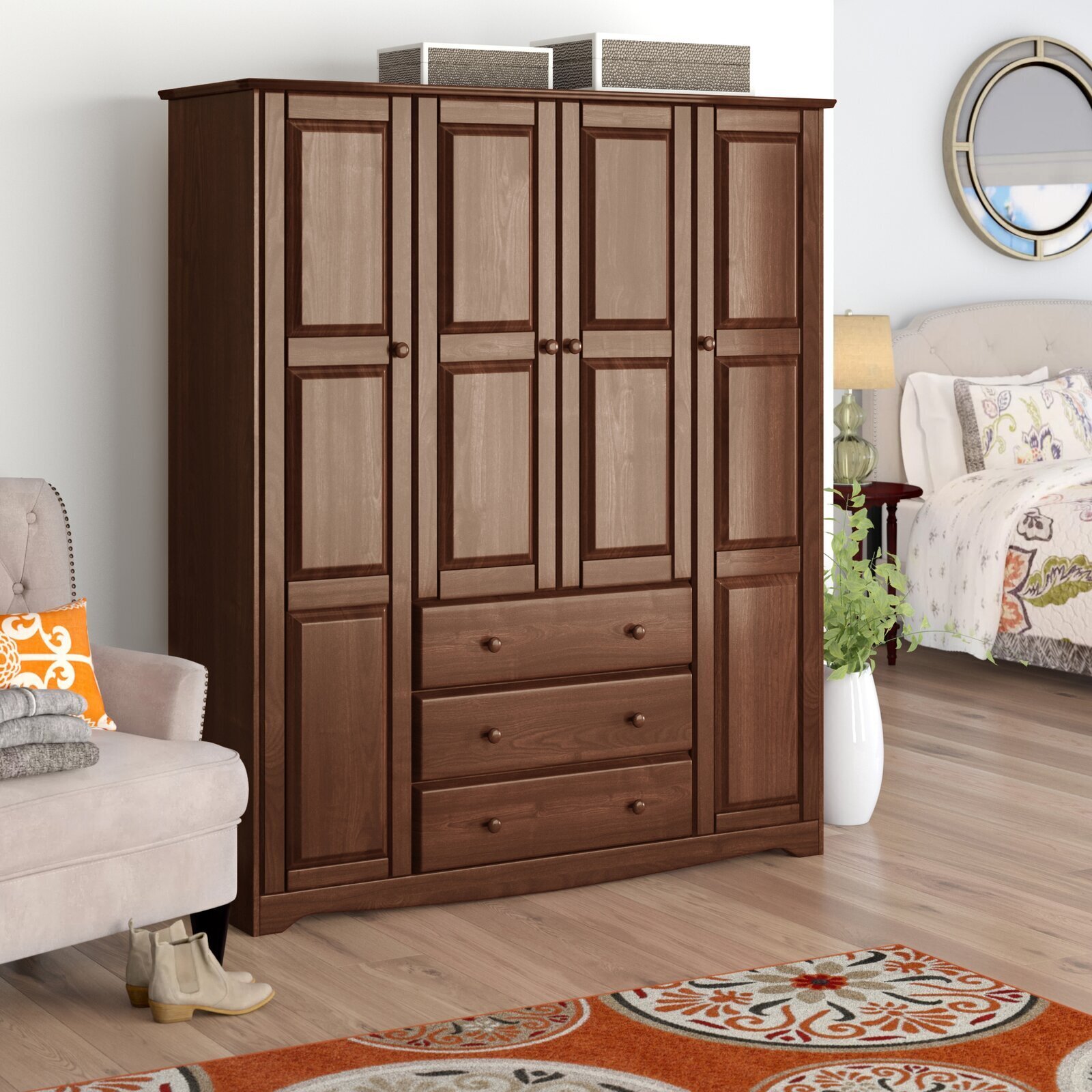 Large Mocha Armoire With Three Drawers 