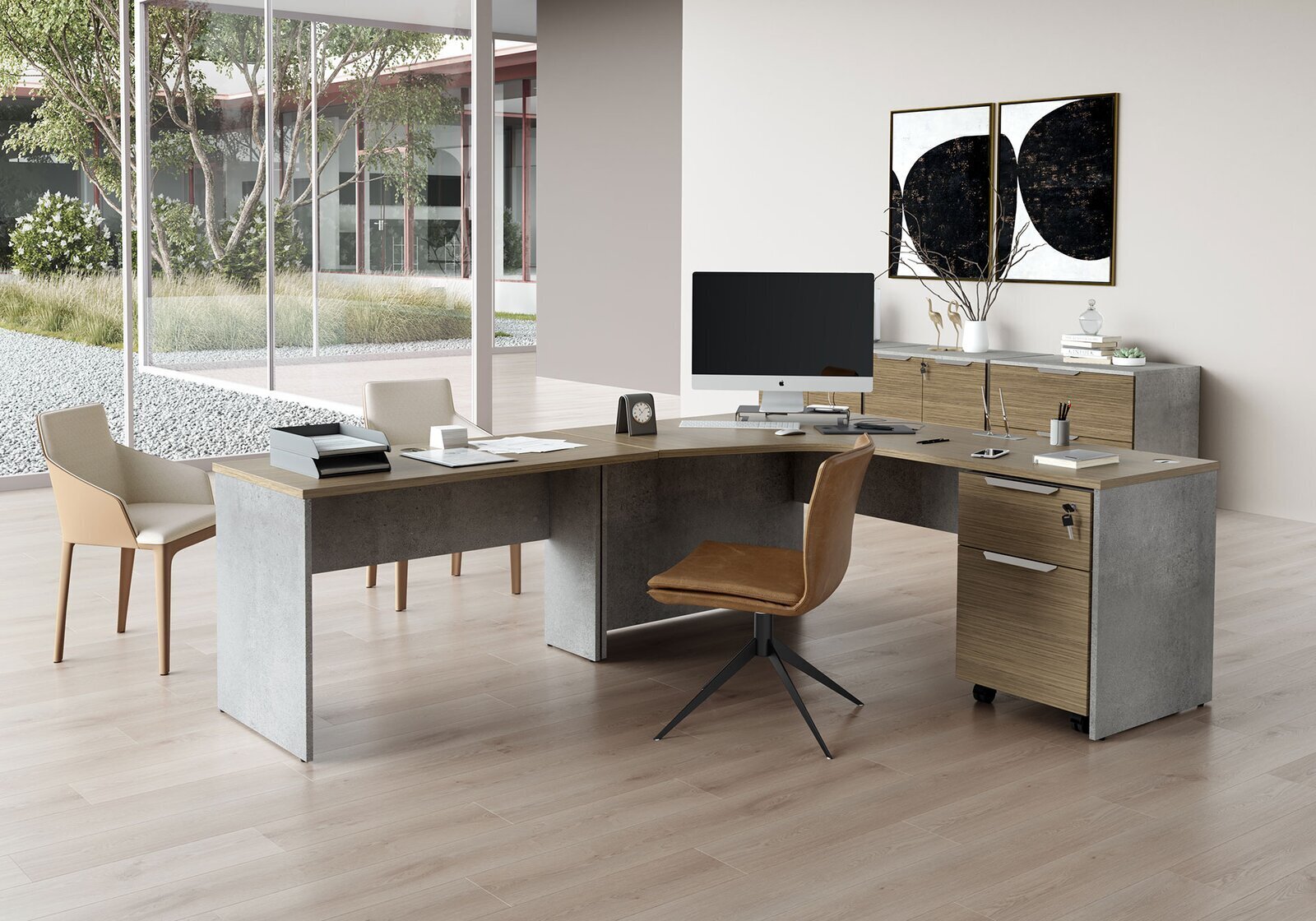 Large modern desk with brutalist vibes
