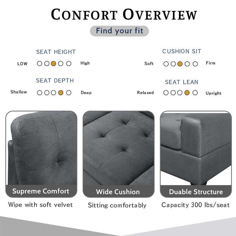 Latitude Run® 3 Piece Sectional Sofa With Reversible Chaise Lounge Storage Ottoman And Cup Holders