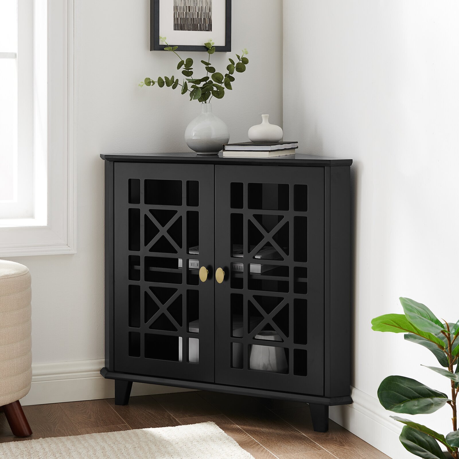 Lattice Black Corner Cabinet