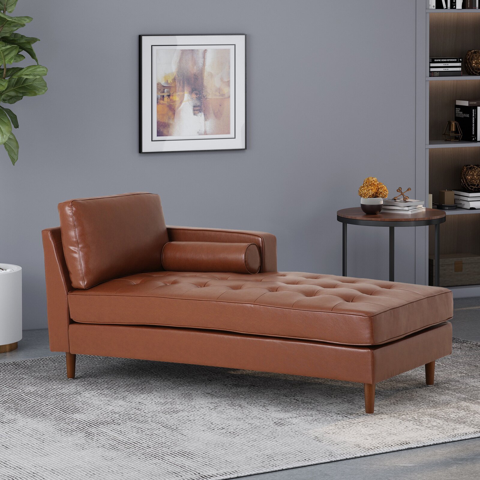 Leather chaise lounge chair with an armrest