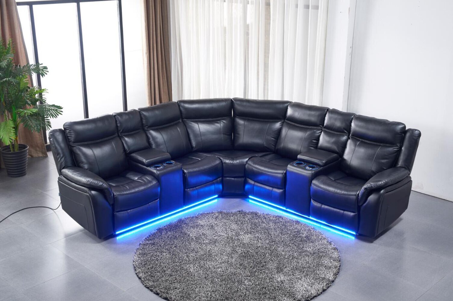 Leather Curved Sectional with LED Lights
