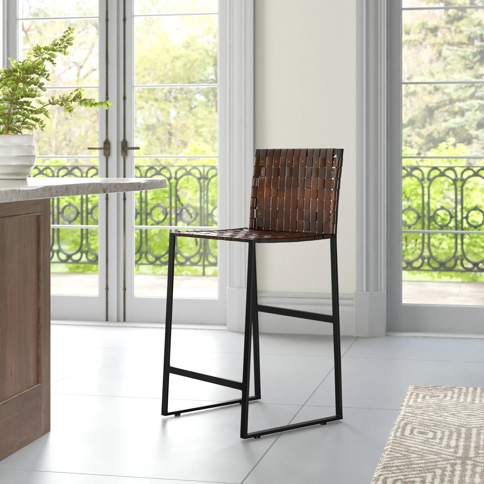 Leather square bar stool