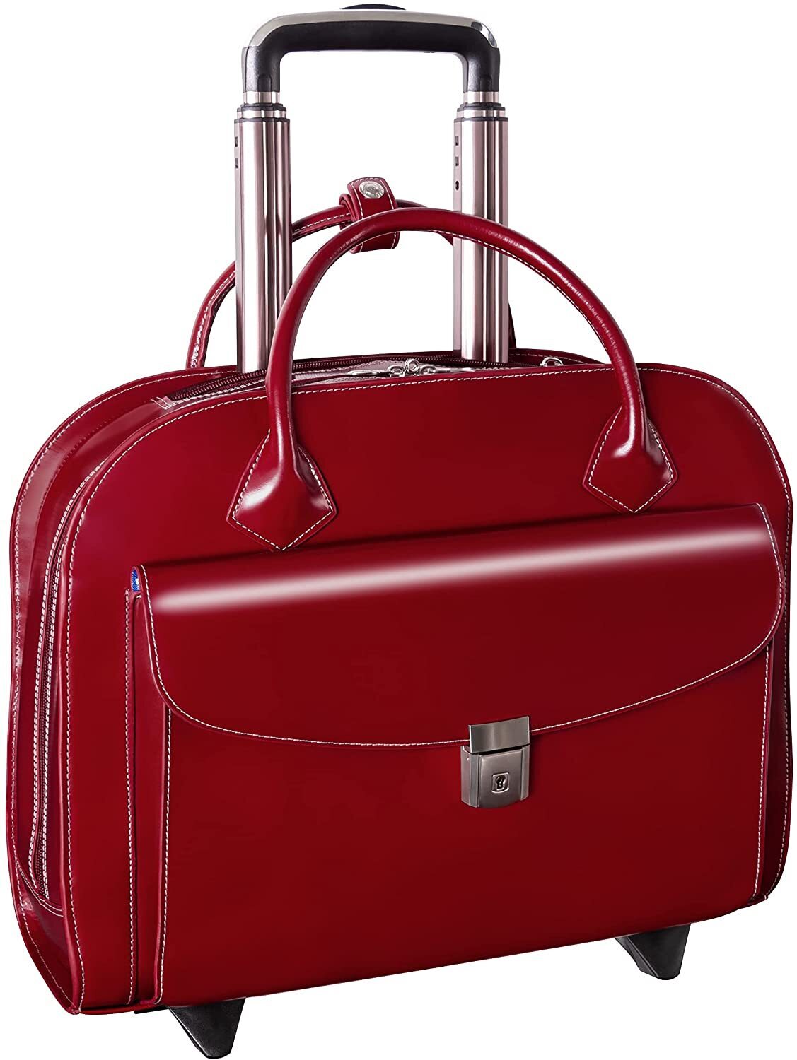 Franklin Covey Red Leather Rolling Tote Bag