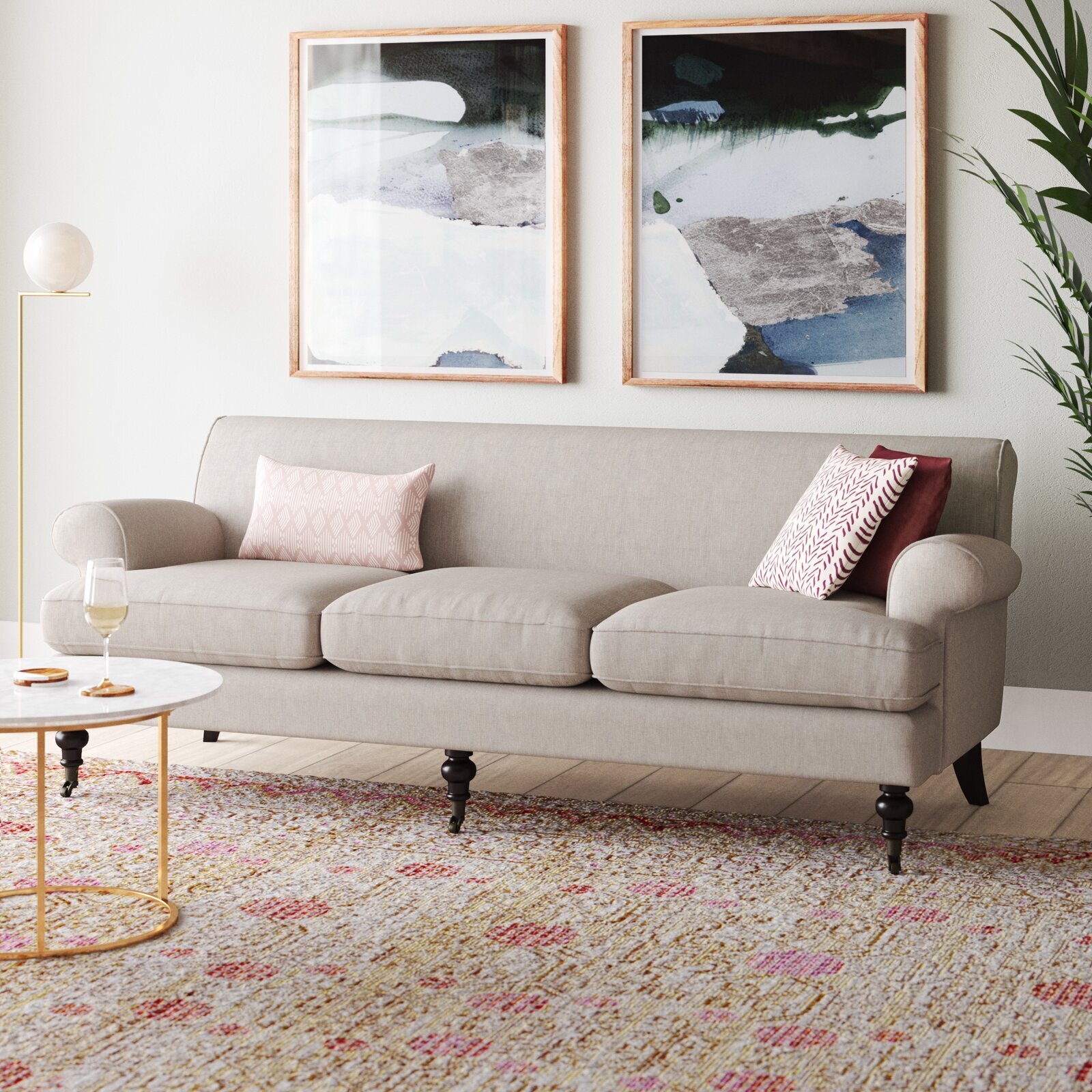 Light Gray Polyester Sofa With Wood Legs 