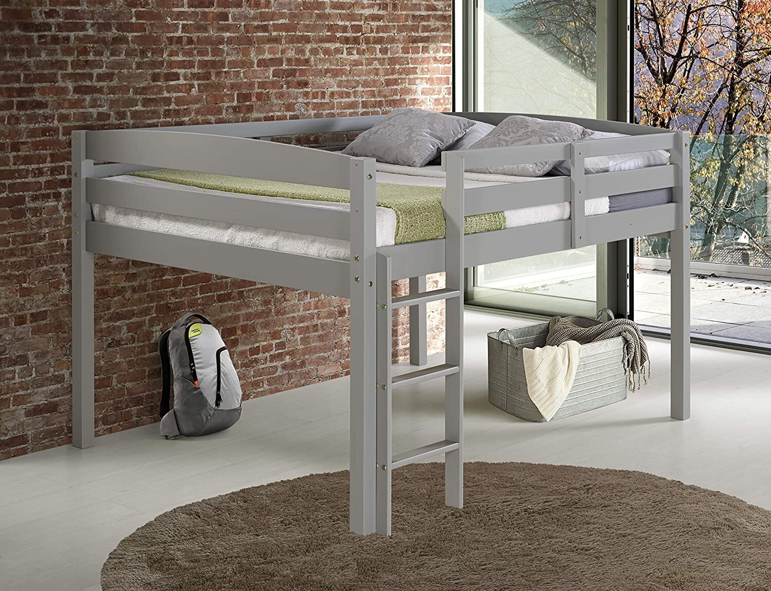 Light Grey Short Loft Double Bed 