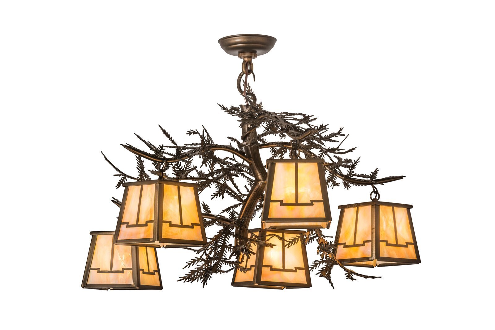 Light Shaded Chandelier with Wrought Iron Accents