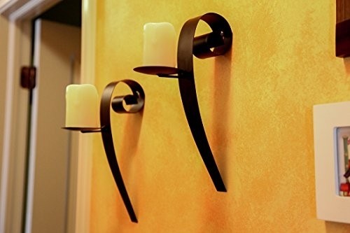 Lily’s Home Pillar Candle Wall Sconces, Hanging Iron Metal Decor Art Set of 2