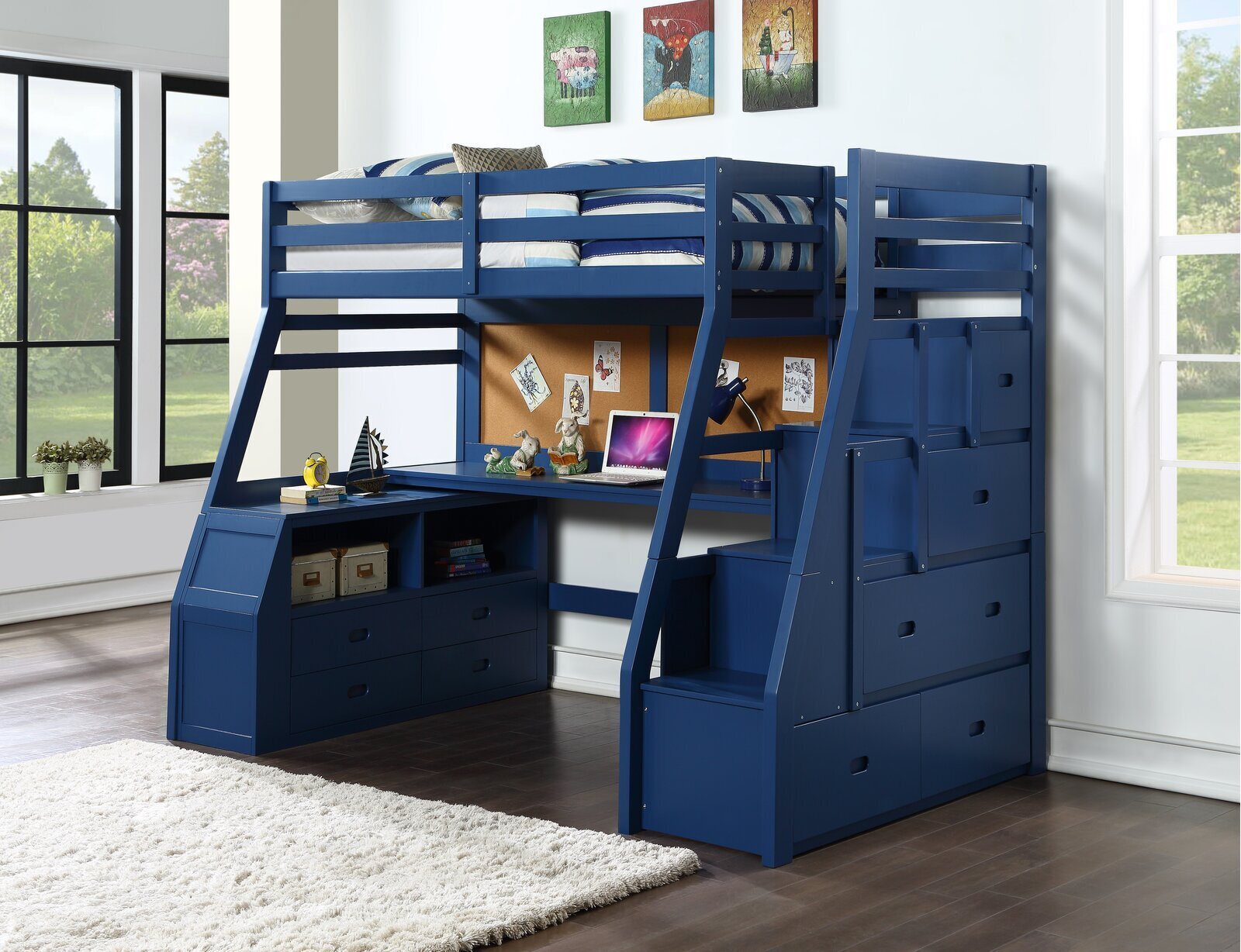 Loft bed with stairs and desk