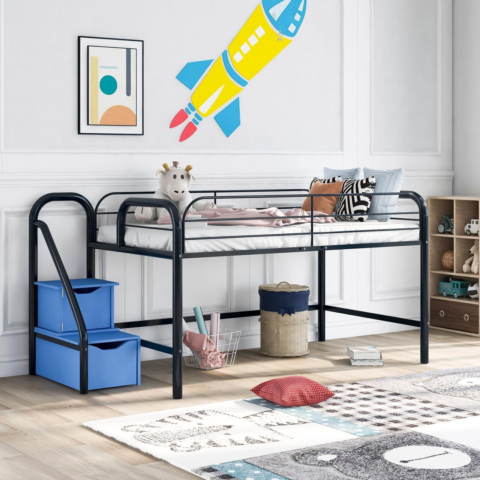 Loft bed with stairs for younger kids