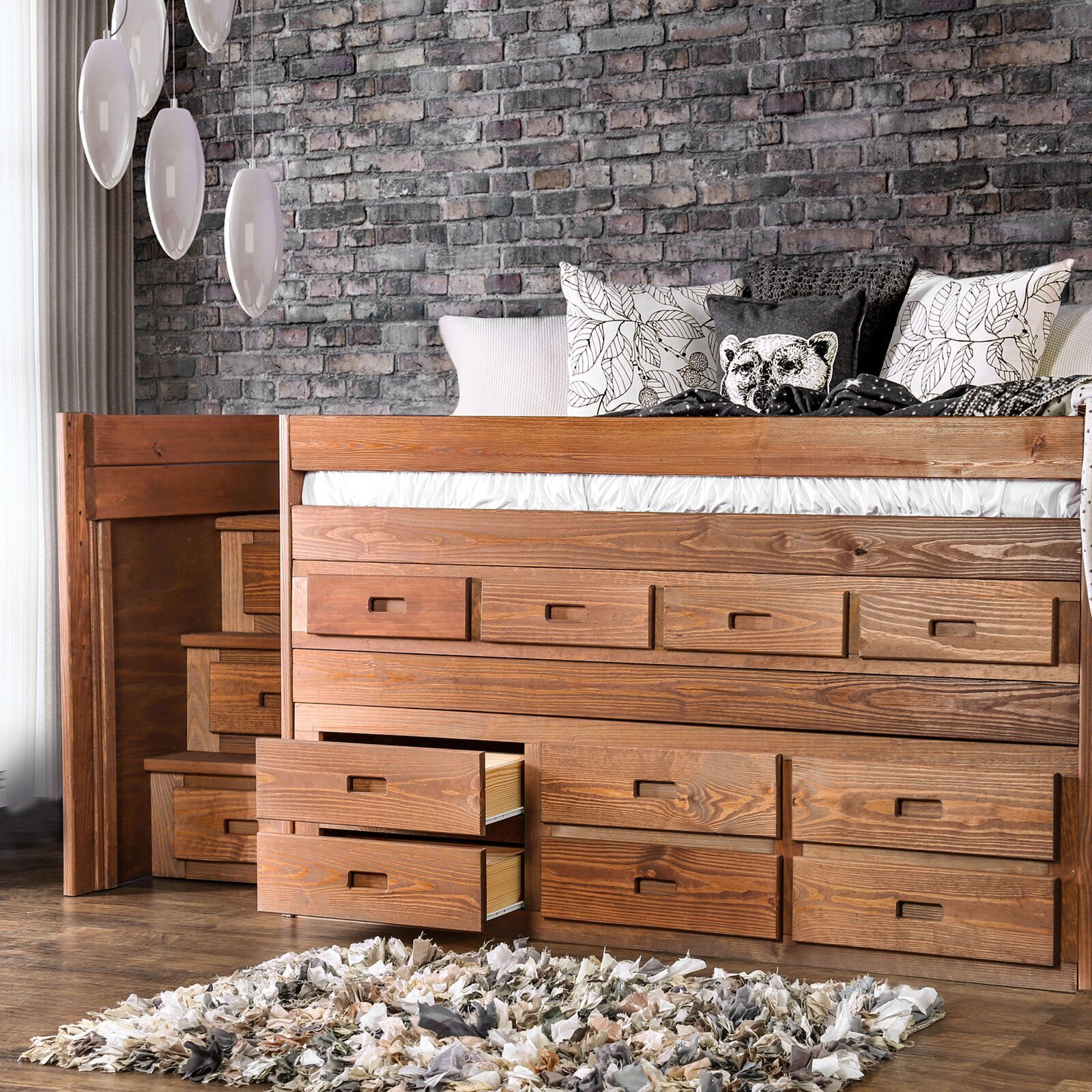 Loft style Solid Wood Twin Bed with Drawers