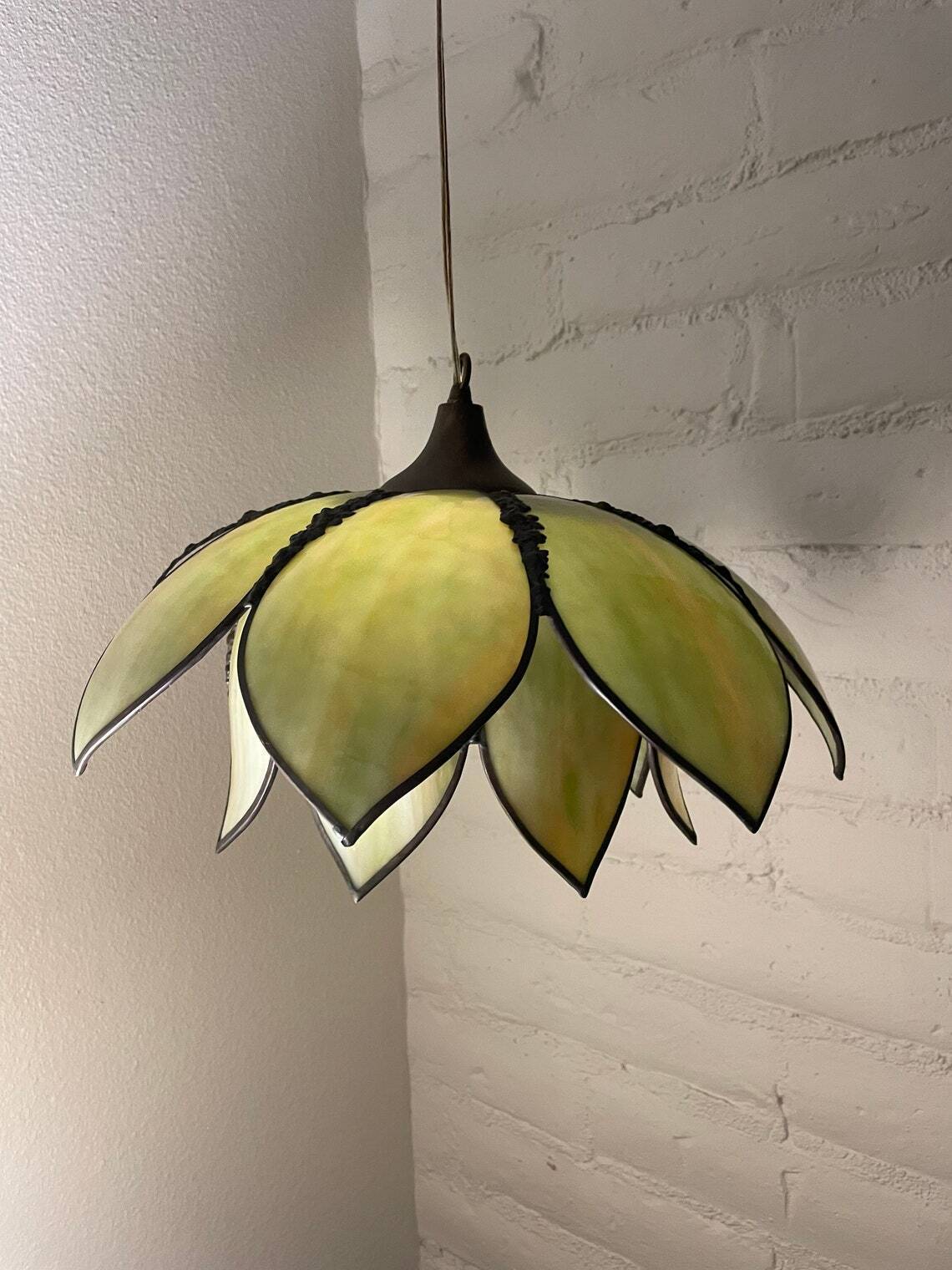 Lotus Pendant Slag Glass Lamp