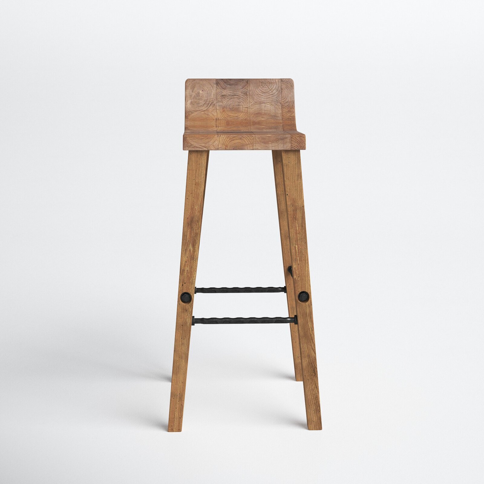 Low back wooden bar stool in rustic style