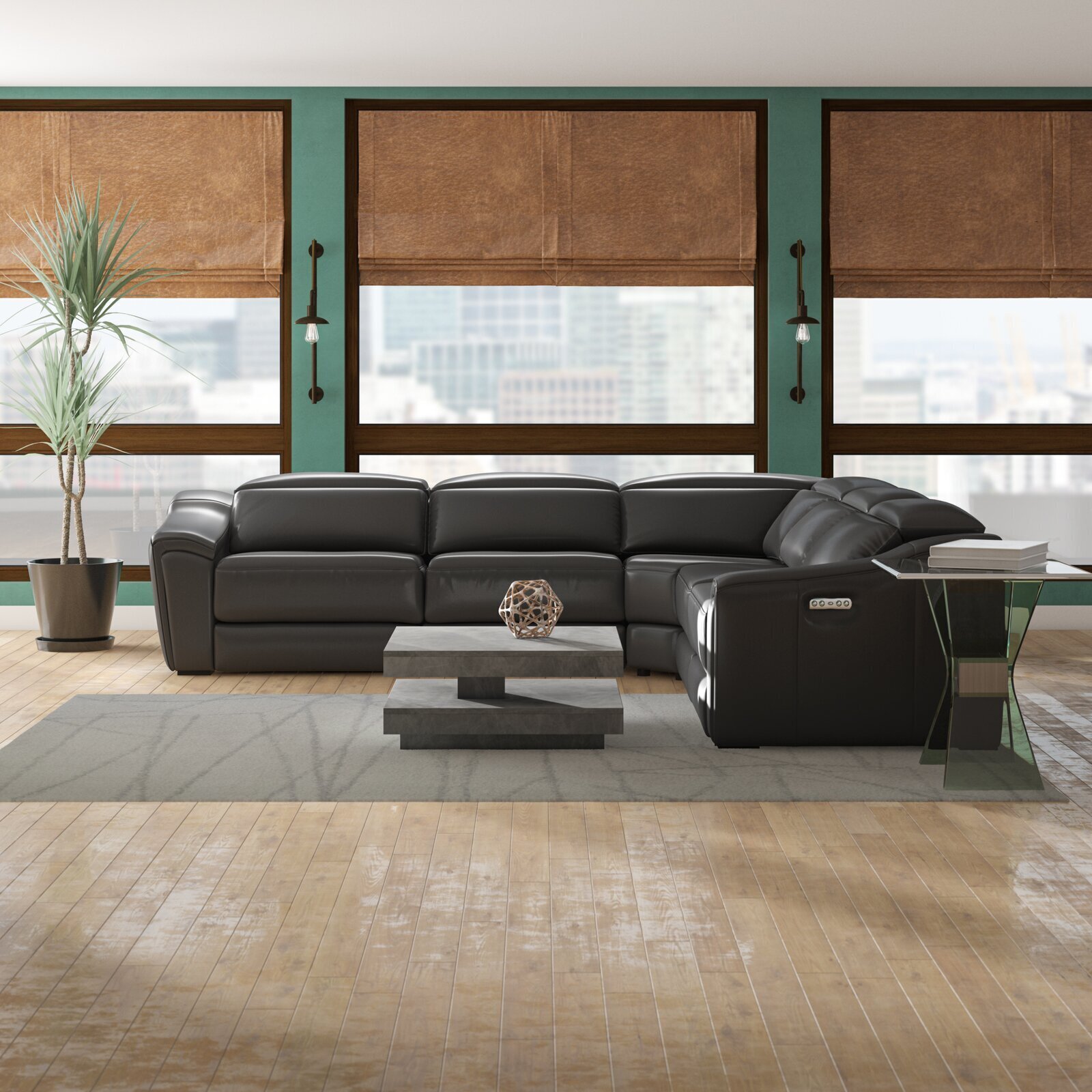 Low Profile Italian Curved Leather Sectional Sofa