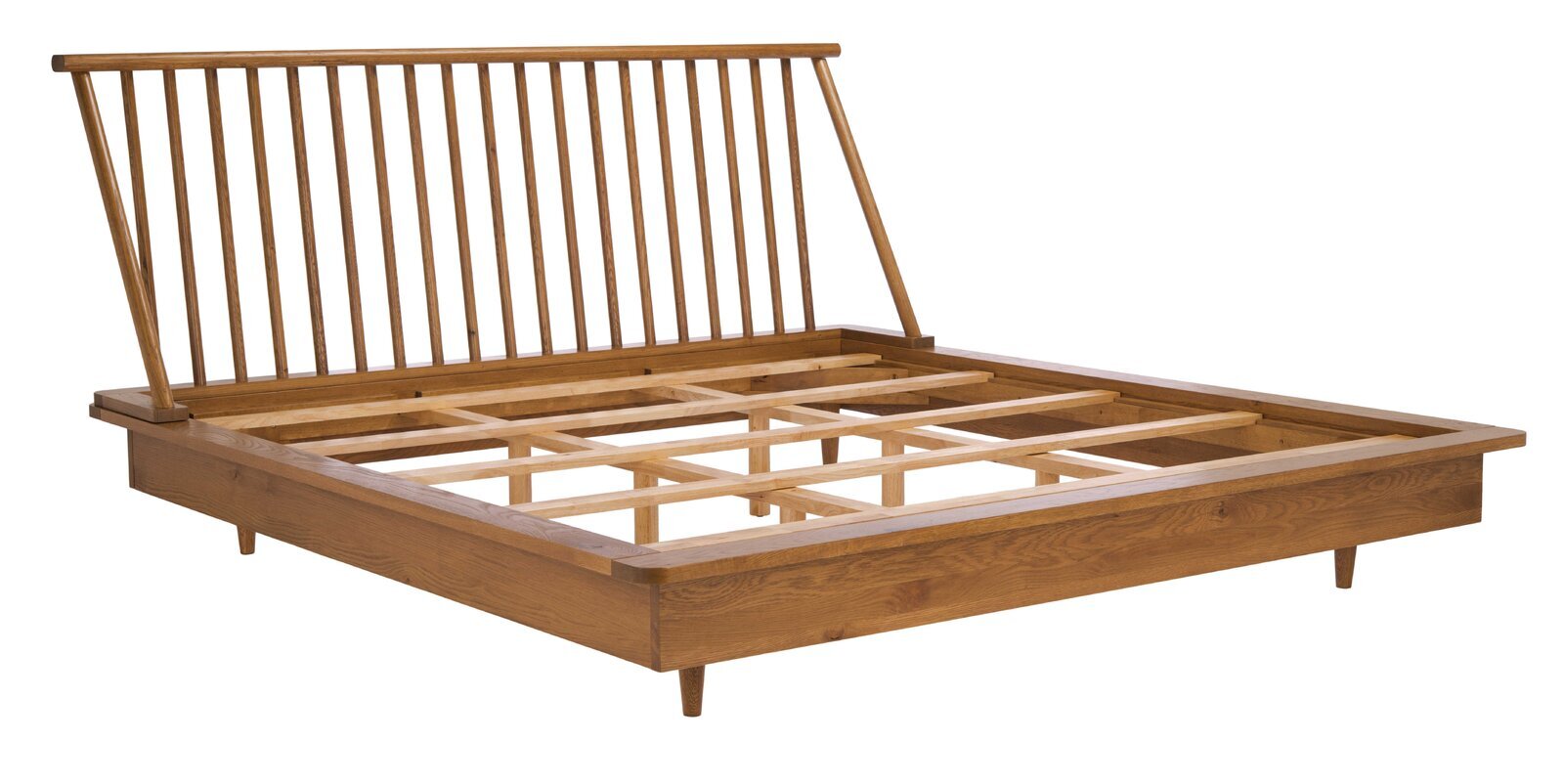 Low profile king bed in a mid century modern style