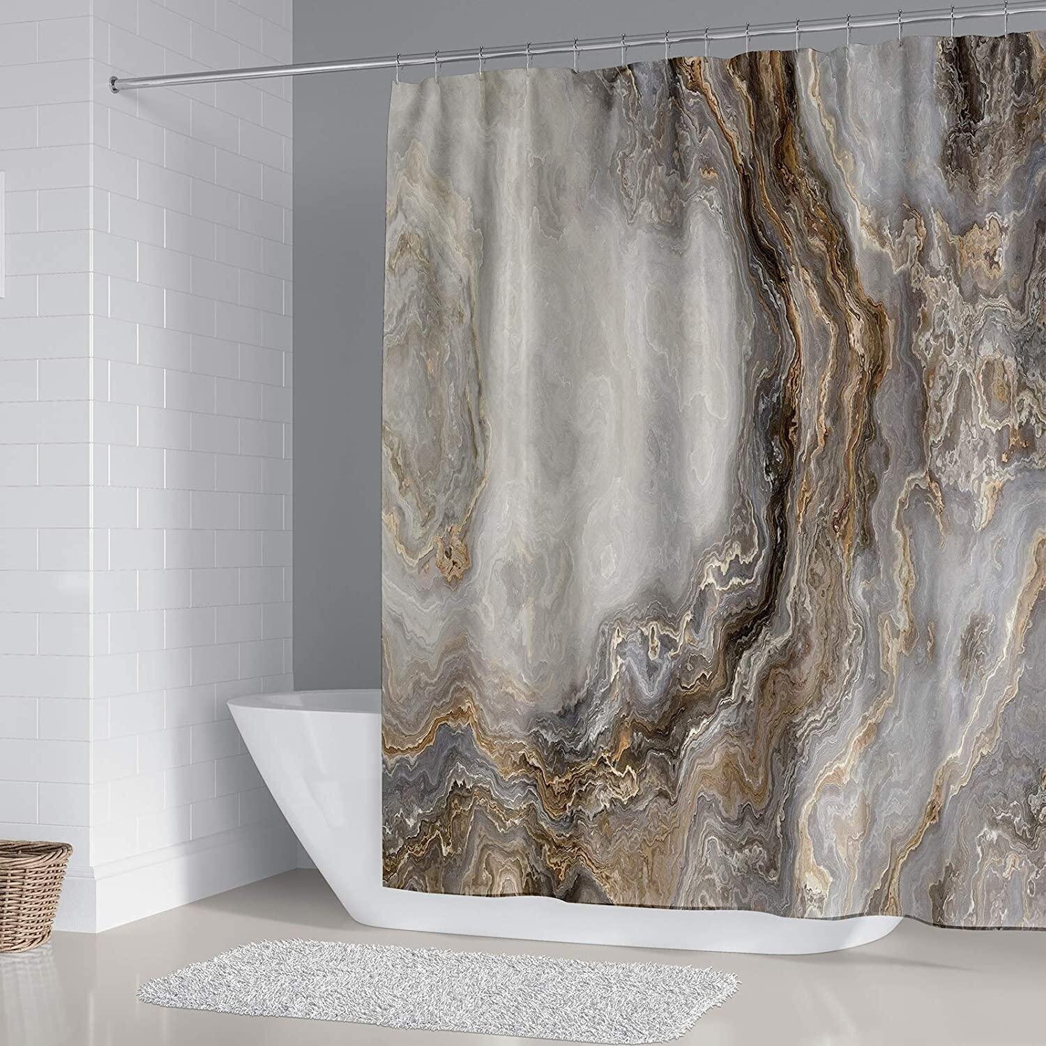 Luxury bathroom curtains in a marble design