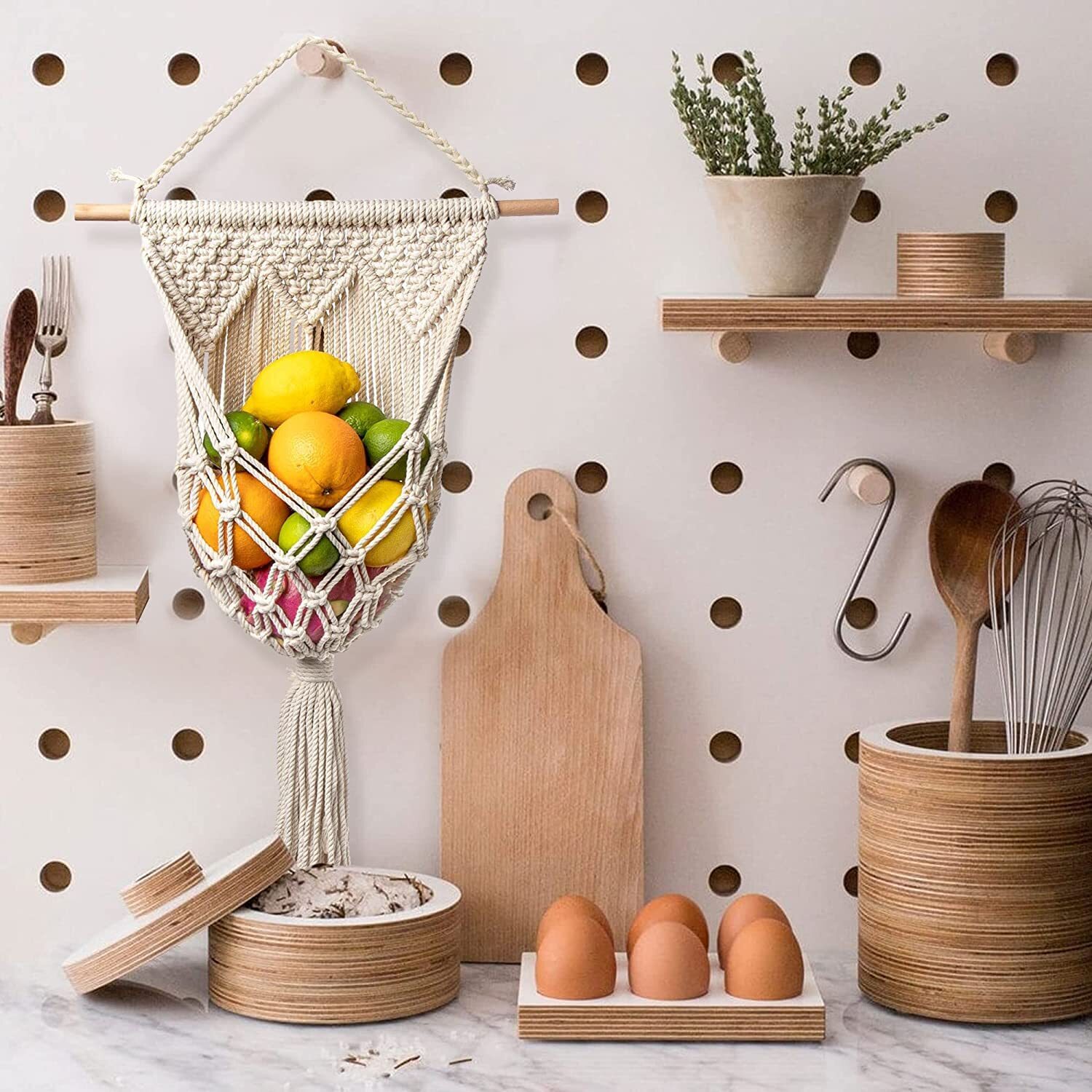 Macrame wall hanging fruit basket