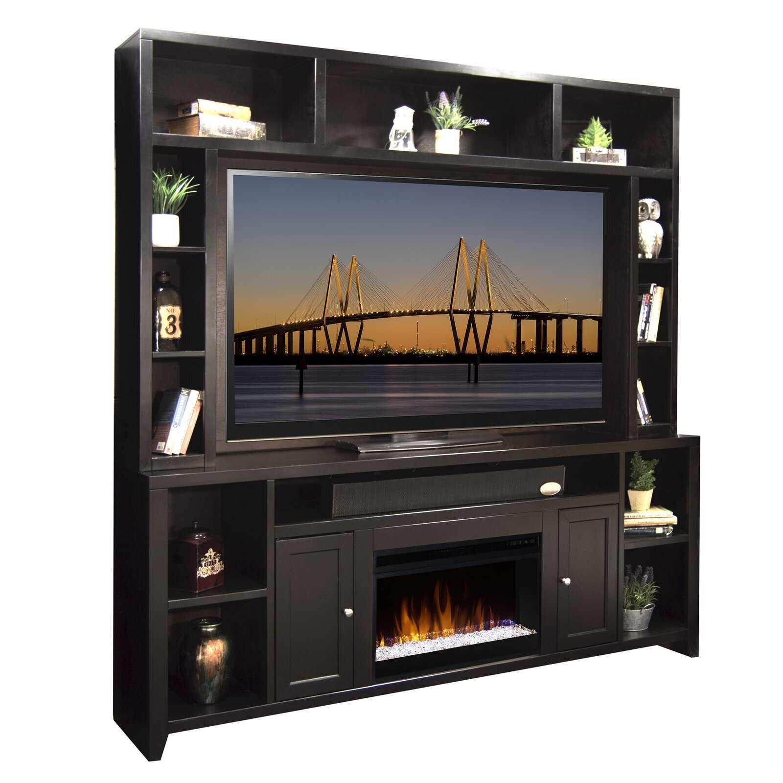 Maple entertainment center with electric fireplace