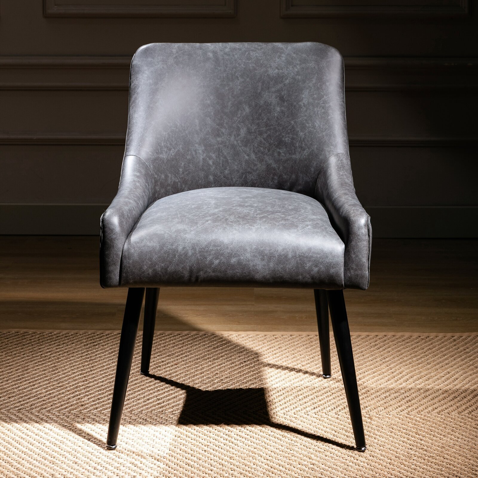 Marbleized Gray Leather Dining Armchair