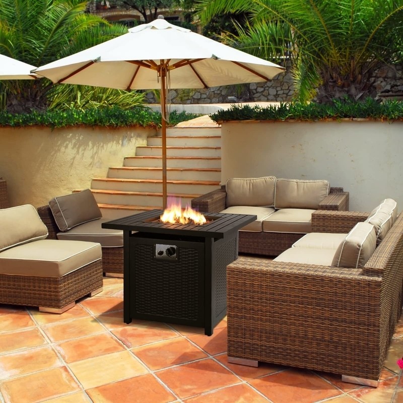 Marca Steel Propane Outdoor Fire Pit Table with Lid