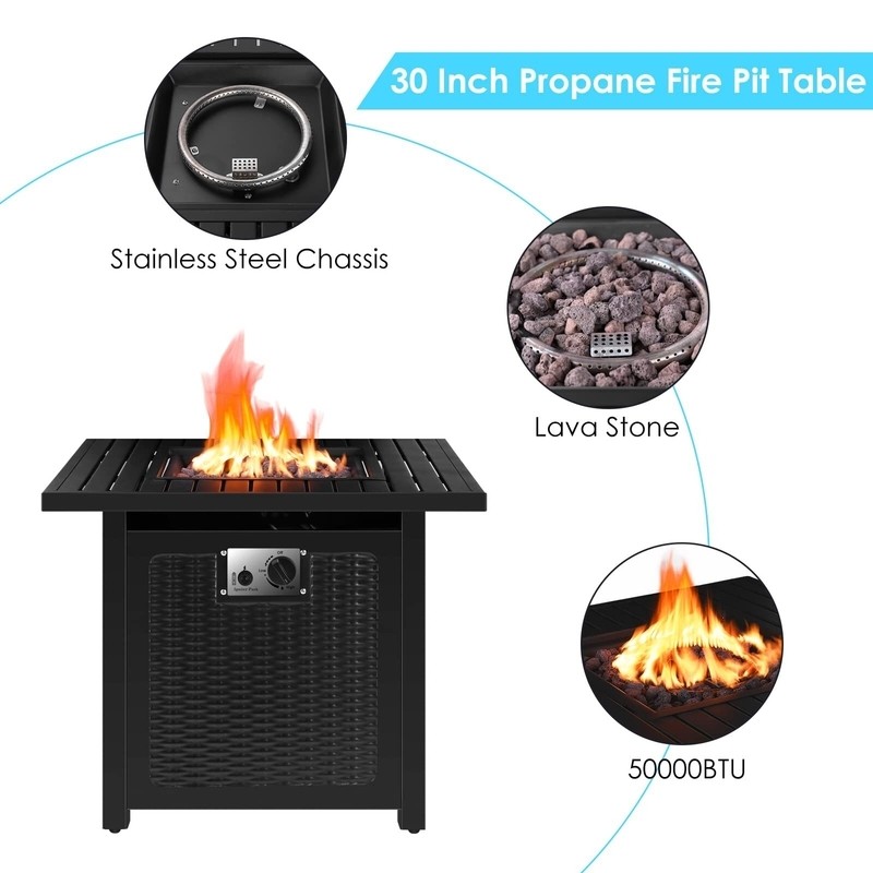 Marca Steel Propane Outdoor Fire Pit Table with Lid