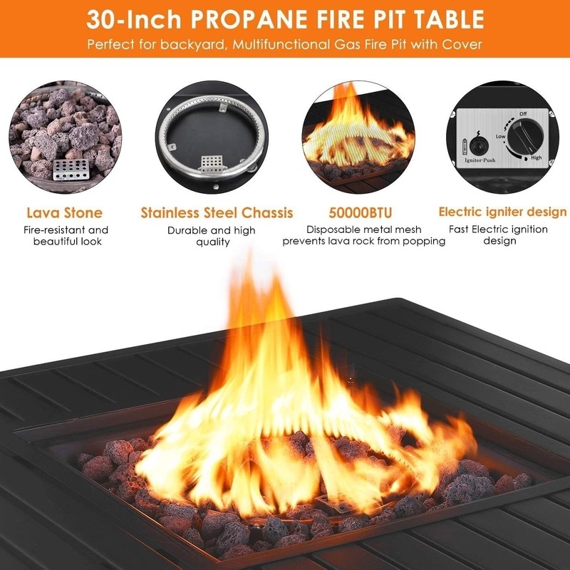 Marca Steel Propane Outdoor Fire Pit Table with Lid