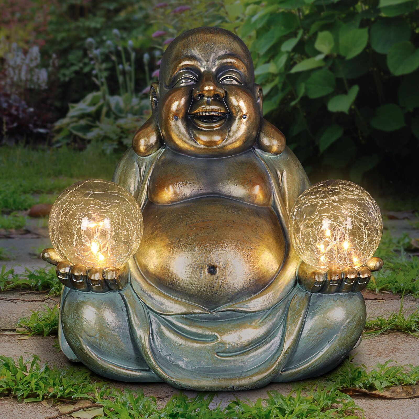 Meditating Buddha with Solar Crackle Balls