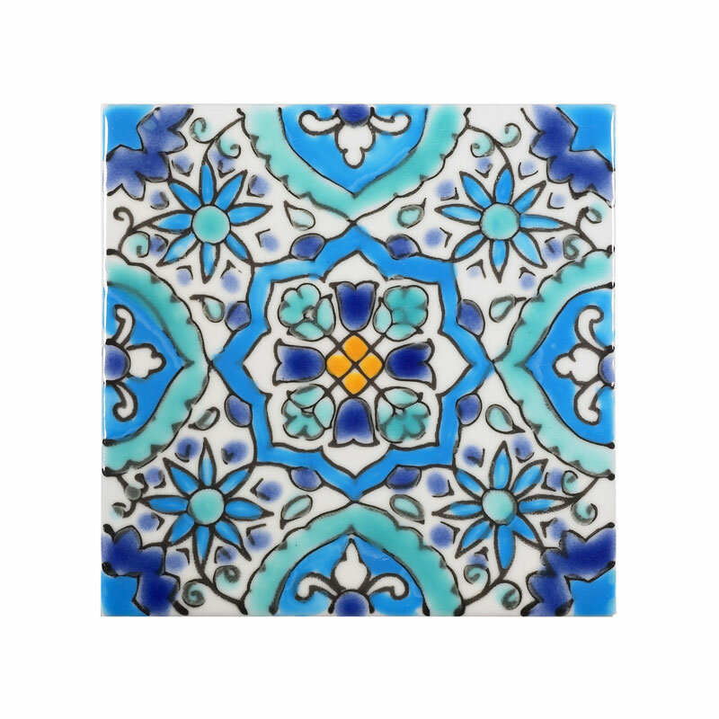 Mediterranean 4" x 4" Ceramic Utica Decorative Tile in Blue